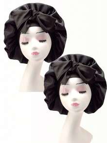 1件装丝缎系带睡帽，黑色，头巾，适合自然发型女性，可作睡帽或睡眠帽使用。 - 多色 - 查看 27