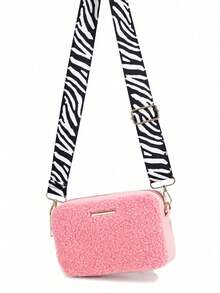 1pc Girls' Cute Plush Crossbody Bag, Adjustable Zebra Print Strap, Adorable & Fashionable, Great Gift - Multicolor - View 10