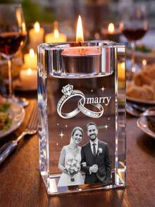 1pc Customized 3D Crystal Candle Holder, Can Be Engraved With Photo And Name, Comes With Tea Light Holder, Serves As Both Commemorative And Decorative Item. Suitable As Father's Day, Christmas, Anniversary Gift Or Memorabilia, Also Works As Home Decor To Cherish Precious Memories. - Khaki - View 6
