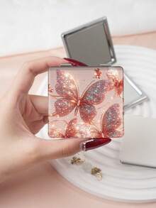 1pc Luxury Butterfly Series Compact Makeup Mirror, Foldable, Ultra-Thin, Portable, PU Leather, Suitable For Various Occasions: Travel, Gatherings, Work, School, Suitable For All Ages - Multicolor - View 9