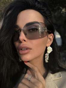 1 Pair Y2K Style Frameless Fashion Fashion Glasses For Women, Curved Frame, Personalized Glasses - Grey - View 2