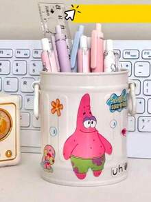 SPONGEBOB Retro American Style Luxury Pen Holder, High-End Office Desk Organizer, Large Capacity Art Student Stationery Storage Box - Multicolor - View 7