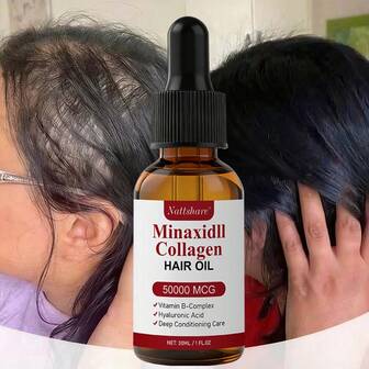 Nattshare 胶原蛋白护发油 50,000 微克，富含生物素、蓖麻油和维生素 B2、B3、B6 复合物——一款能停留在头皮的精华液，滋养发根，提供热损伤防护，质地轻盈不油腻，滴管设计，1.01 液盎司/1 液盎司，适用于头发和头皮护理