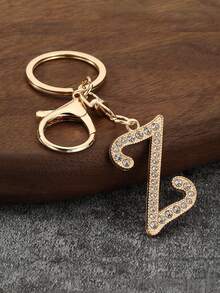 1件男女通用优雅镀金镶钻英文字母钥匙扣吊坠 - 金色 - 查看 11