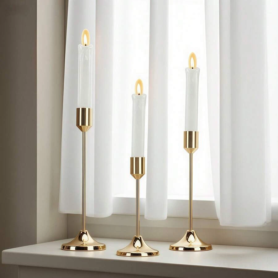 Elegant Candle Holder, Metal Candle Holder, Wedding Table Fireplace Candle Holder, Fireplace Party Room Decor, Christmas Tabletop Decor (Candles Not Included) - Metal Candle Holder Set Of 3 - View 1