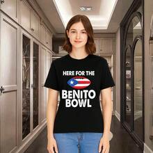 Camiseta de algodón Here BENLlTO Bowl Tee con gráfico de bandera de Puerto Rico, camiseta unisex de verano, cuello redondo, mangas cortas - Negro - Ver 3