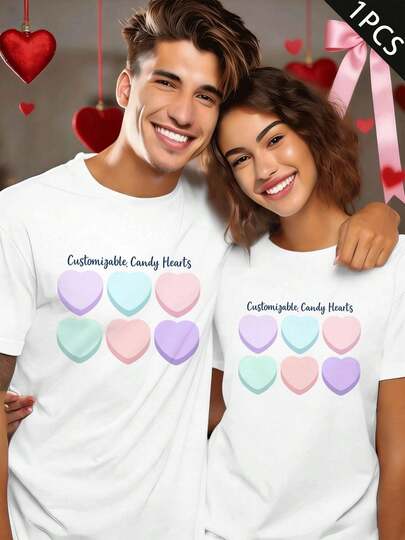 Camiseta Partner con estampado de corazón de azúcar, algodón premium, cuello redondo, ajuste cómodo, estampado llamativo