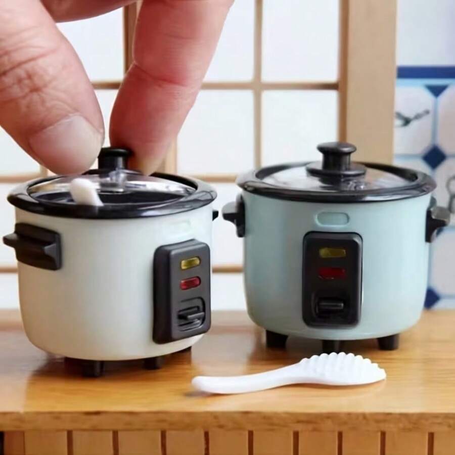 【精巧設計】迷你電飯鍋模型-淺藍色與白色,附湯匙,逼真廚房場景配件,小雕像與微縮模型,精緻裝飾品,派對禮物 - 均碼 - 查看 1