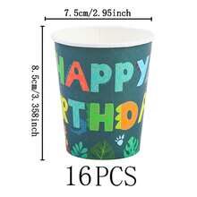 恐龙森林主题生日快乐一次性餐具套装，7/9英寸派对餐盘，一次性纸盘和纸杯，适用于节日、婚礼、订婚、生日、派对、庆祝活动 - 彩色 - 查看 8