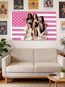 1件Katseye粉色美国国旗挂毯，3x5英尺，涤纶材质，带金属孔眼，单面印花，适合卧室、工作室装饰 - 粉色 - 查看 2