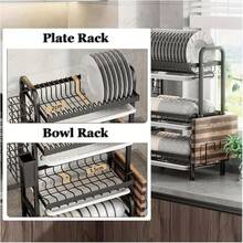 Dish Drying Rack, Three-Tier Kitchen Storage Rack, Countertop Dish Drying Rack With Quick-Drain System, Knife, Fork, And Cutting Board Holder - Suitable For Bowls, Plates, And Other Items, Kitchen Organizer And Storage Solution - Black - View 6