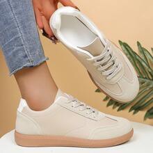 2026 New Soft Leather Women's Thick Sole White Sneakers, Fashion Versatile Spring/Autumn Casual Lightweight Trainers For Students - Beige - View 12