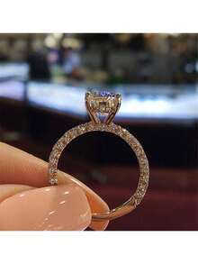 1pc Luxury Cubic Zirconia Fully Paved Engagement Ring, Women's Jewelry Gift