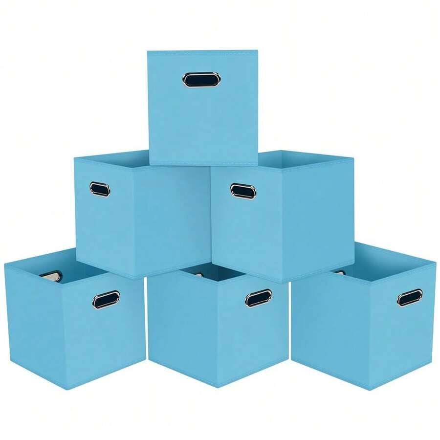Black Foldable Storage Cubes Bins, Fabric Storage Box Cubes Organizer Baskets With Dual Handles For Home Organizer,Set Of 6,(Blue) - Blue - View 1