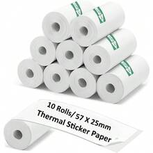 5 Rolls Thermal Printer Paper & Self-Adhesive Stickers Compatible For Mini/Stick Receipt Printers - Refill Rolls For Portable Thermal Paper & Sticker Printing, Compact Printer