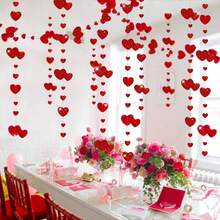 4m Long Heart Decoration Hanging Ornament Heart-Shaped Pendant Valentine's Day Party Garland Wedding Room Decoration Garland Wall Hanging - 紅色 - 查看 2