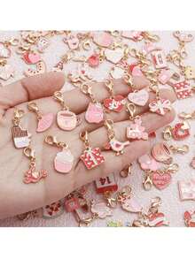 10pcs/Set Random Valentine's Day Theme Red & Pink Heart Keychains Set, Includes Heart & Bouquet Shaped Alloy Pendants, Unique Design, Surprise Gift. Elegant Gift Suitable For Holidays, Birthdays, And Parties. - Multicolor - View 8