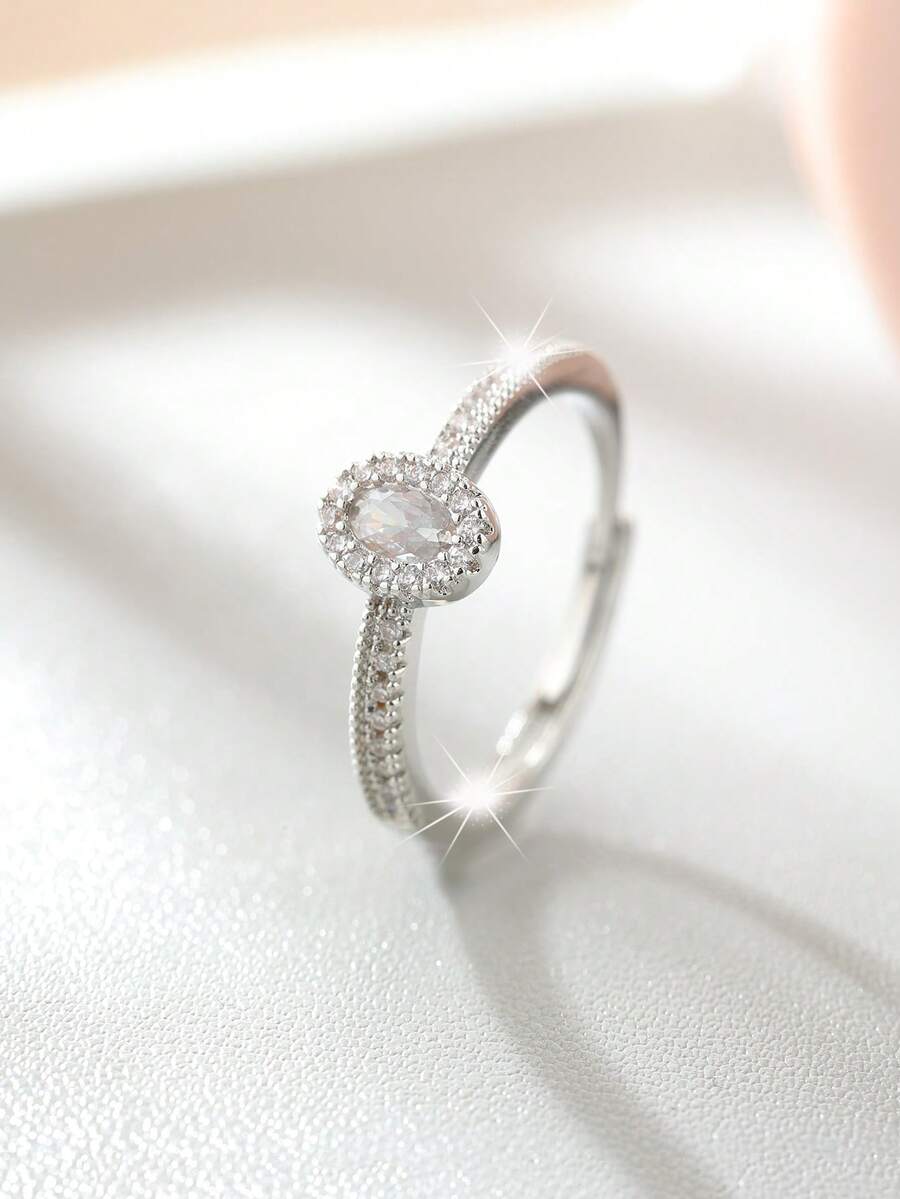 CVNANA 1 chiếc nhẫn bạc hình trái tim dễ thương đính đá Zirconia, quà tặng cho nữ, trang sức hẹn hò, không kèm hộp. - Xem 1