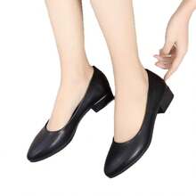 Zapatos de Trabajo de Tacón Bajo y Suela Suave Vintage para Mujeres 2025 Primavera y Otoño, Versátiles, de Punta, Casuales, de Boca Poco Profunda - Negro - Ver 6