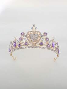 1pc Heart-Shaped Red Gem Studded Crown, Multi-Layer Heart Design, Suitable For Parties, Dates, Princess Style Headpiece