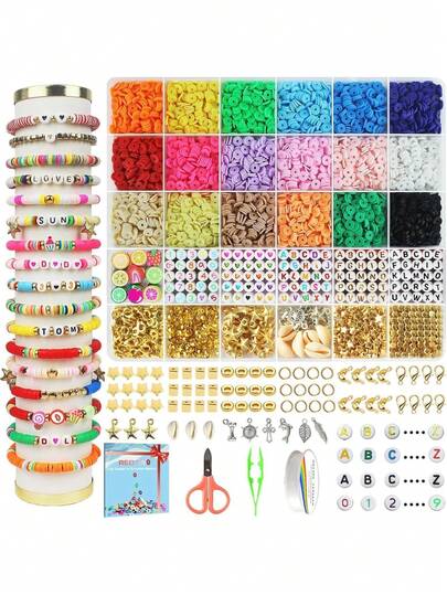 【DIY首饰制作套装】5100颗彩色DIY塑料珠子首饰制作套装 | 6毫米圆形珠子，适用于手链、项链和DIY配饰 - 手工艺品、珠子首饰制作
