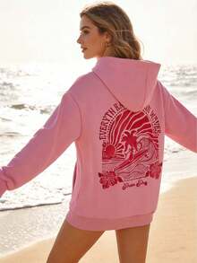 Sweatshirt For Teenagers And Adults, Gift For Women, Women's Spring/Autumn Hooded Sweatshirt Long Sleeve Graphic Print Drawstring Hoodie1 - Hồng - Xem 6