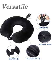Memory Foam Travel Neck Pillow, Best Soft Adjustable Head & Neck Support Pillow For Airplane, Car, Recliner, Travel Rest Accessories, Sleeping Aid For Holiday, Camping, Office, Airplane - 黑色 - 查看 5