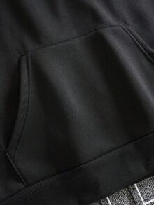 Hombres Capucha unicolor con cordón con bolsillo de canguro de hoODIE - Negro - Ver 5