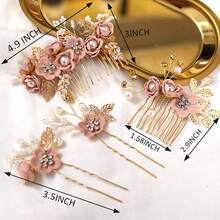 4 Pieces Pink Bridal Flower Wedding Hair Pins Pearl Hair Pins Clips Headpiece Gold Wedding Hair Accessories Jewelry With Brides Bridesmaids Women Girls Updovalentine's Day SEMZ - 藍色 - 查看 6