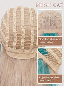 XOUJE 26英寸金色挑染绿色长波浪卷发合成假发，中分，适合女性佩戴。柔软蓬松，轻盈透气，时尚百搭，适合节日、约会、度假、摄影、角色扮演、优雅派对、音乐节、休闲聚会、洛丽塔风格等场合。 - 挑染綠色 - 查看 6