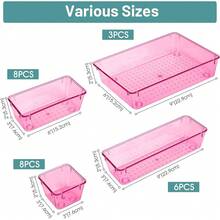 WOWBOX 25 PCS Plastic Drawer Organizer Set, 4 Sizes Desk Drawer Divider Organizers And Storage Bins For Makeup, Jewelry, Gadgets For Kitchen, Bedroom, Bathroom, Office, Clear Pink - ClearPink - View 3