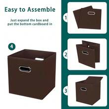 Black Foldable Storage Cubes Bins, Fabric Storage Box Cubes Organizer Baskets With Dual Handles For Home Organizer,Set Of 3,(Coffee) - Coffee - View 7