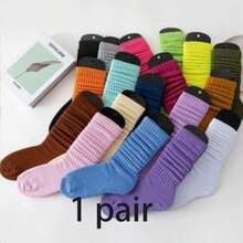 1/6 Pairs Women's Assorted Color Crew Socks, Autumn/Winter (Blue, Light Blue, White, Pink, Light Pink, Purple) - Multicolor - View 8