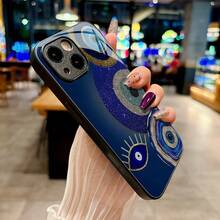 Sparkling Evil Eye Amulet Mystic Charm Protective Talisman Gift Idea High-End Fashion,Shockproof,Stain-Resistant And Durable Creative Glass Phone Case For IPhone 17/17Air/17Pro/17ProMax/16/15/14/14Plus/Pro/ProMax/13/12/11/Pro/ProMax,The Perfect Festival Gift - 黑色 - 查看 3