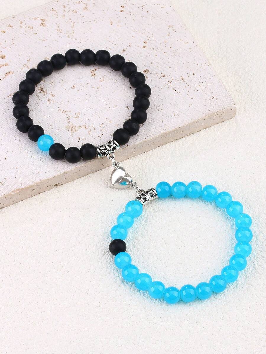 2pcs/Set Glass Heart Magnetic Couple Bracelets