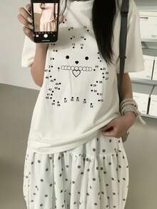 女士夏季新款休闲字母印花圆领纯棉短袖T恤 - 白色 - 查看 6