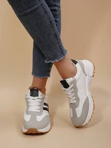 Größere Größen Taille schlankmachende Chunky Sneaker für Frauen, 2026 neue Plateau Lässig Studentensportschuhe - Beige - Übersicht 3