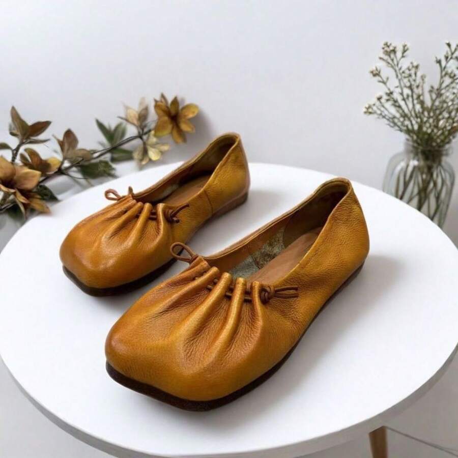 Women Wide Fit Flats - Burgundy - View 1