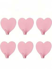 6pcs Self-Adhesive Heart-Shaped Wall Hooks - No Drilling, Damage-Free Removal, Heavy-Duty Metal Hooks With Adhesive Backing, For Hanging Coats, Hats, Bags - Fashionable Decorative Clothing Rack, Suitable For Bathroom, Bedroom (Rental/Owned), Practical Hooks - Pink - View 8