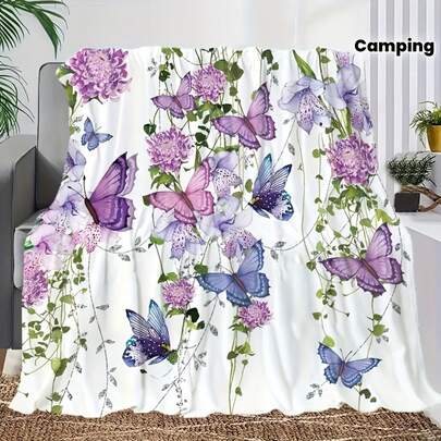 Floral & Butterfly Flannel Throw - Ultra Soft & Cozy All Season Blanket For Couch, Bed, Car, Office, Camping & Travel