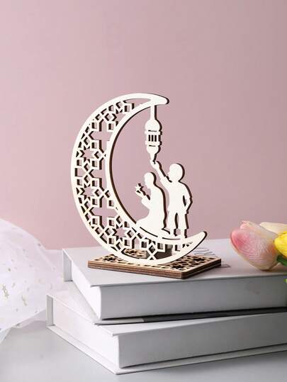 1 Set Wooden Star & Moon Hollow Candle Holder, Includes Base, Candle Cup, Hollow Decor, Creative Candle Holder, Home Decor, Incense Burner, Candle Holder, Ramadan (Candles Not Included)