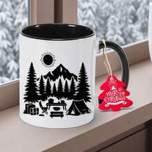 Enamel Ceramic Coffee Mug With Print (Cows,, Chickens) - Heavy-Duty Non-Slip Camping & Tabletop Cup, Hand Wash Only, Tea/Milk/Juice For &, Gift Suitable For Christmas, Birthday, Thanksgiving - 黑色的- - 查看 2