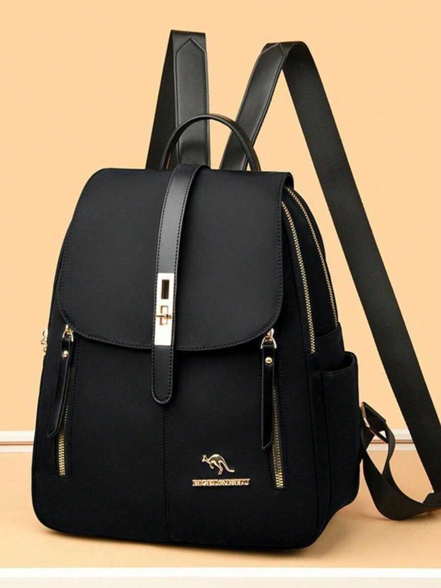 Women's Backpack, Vintage Social, Medium, Casual, Elegant, Fashion, Plain Fabric. - 黑色 - 查看 1