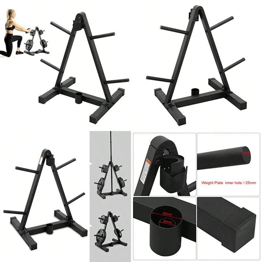 Barbell And Weight Plate Storage Rack 4 Barbell Holders  Barbell Compatible Heavy Duty Steel Construction For Home Gym Black