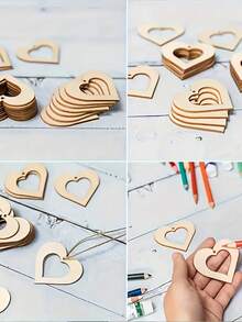 30个木质镂空心形DIY绘画空白件，DIY绘画涂鸦工艺品，DIY手工制品，木质吊坠，悬挂装饰品，手绘挂饰，适用于情人节、婚礼、生日派对装饰、家居和花园装饰