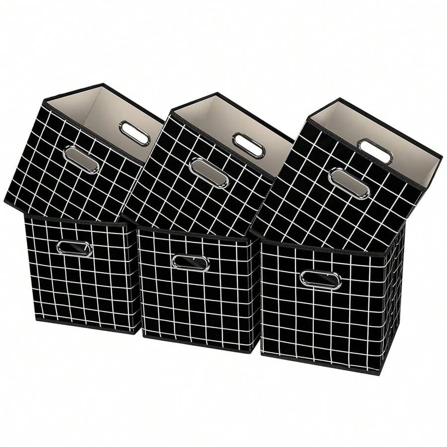 Black Foldable Storage Cubes Bins, Fabric Storage Box Cubes Organizer Baskets With Dual Handles For Home Organizer,Set Of 6,(Black Grid) - BlackGrid - View 1