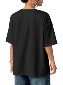 Creative Cute Apple Star Print T-Shirt, Tight Short Sleeve Round Neck Casual Top, Summer And Spring, Women's Clothing, Pure Cotton Machine Washable - màu đen - Xem 2