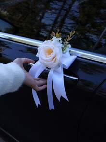 婚车后视镜、门把手、车头装饰花、人造玫瑰花、婚礼节日装饰花束、婚车鲜花 - 香檳色 - 查看 11