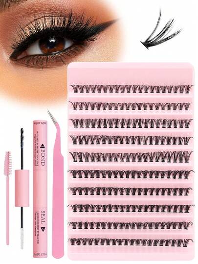 200 st. naturligt lockiga, tjocka, mjuka och lätta lösögonfransar med ögonfranslim, pincett och borste - C-lock 10-16 mm fransar i blandad längd för fluffig och naturlig makeup-look, lämplig för gör-det-själv-hemmakeup