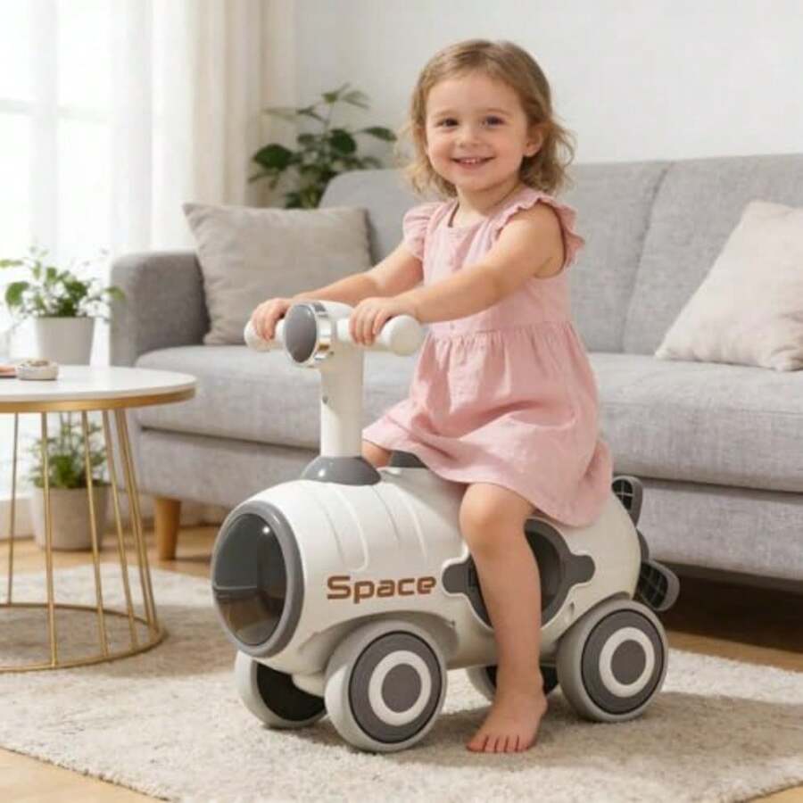 JCH-Bicicleta de Equilibrio para Niños de 1 año 3 Niños y Niñas Bicicleta Sin Pedales con Bloques de Construcción Luces LED y Música Juguete de Bicicleta para niños 12-36 Meses 53 * 47 * 28cm - Blanco - Ver 1